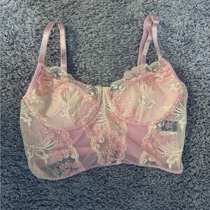 Lace Bralette in Pink and Cream